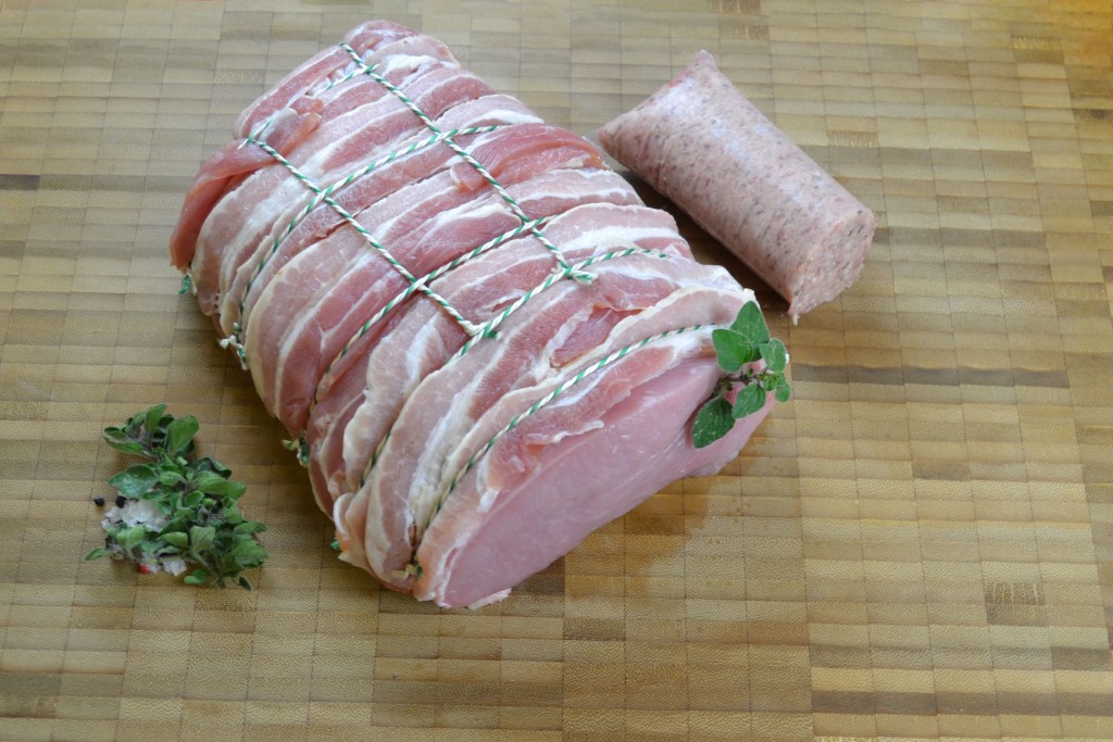 Turkey breast with cumberland sausage meat and bacon