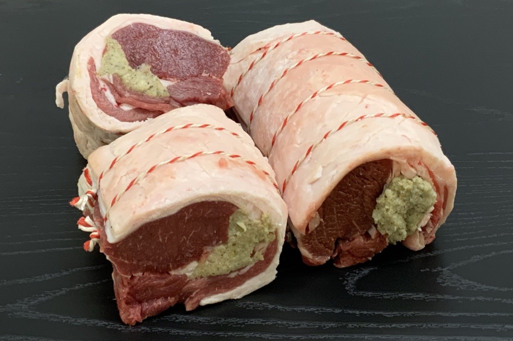 Boned, rolled and stuffed lamb loin